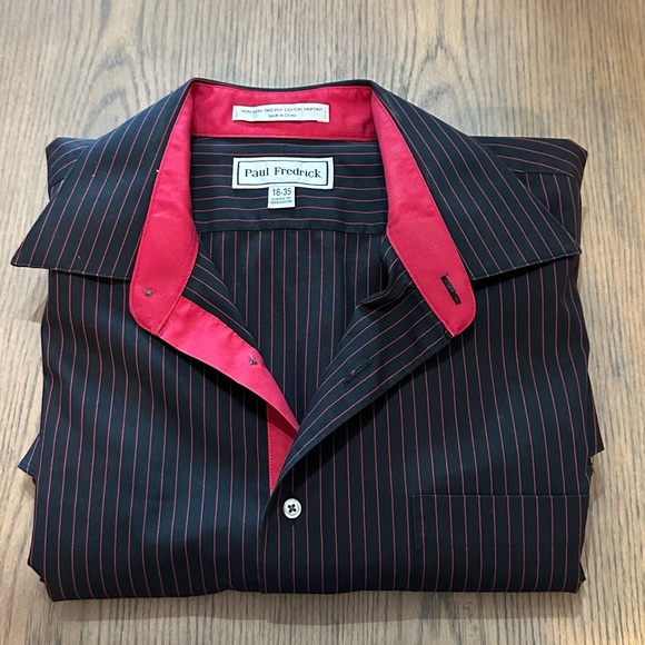 Paul Frederick Black with Red Pinstripes Button Down Shirt
